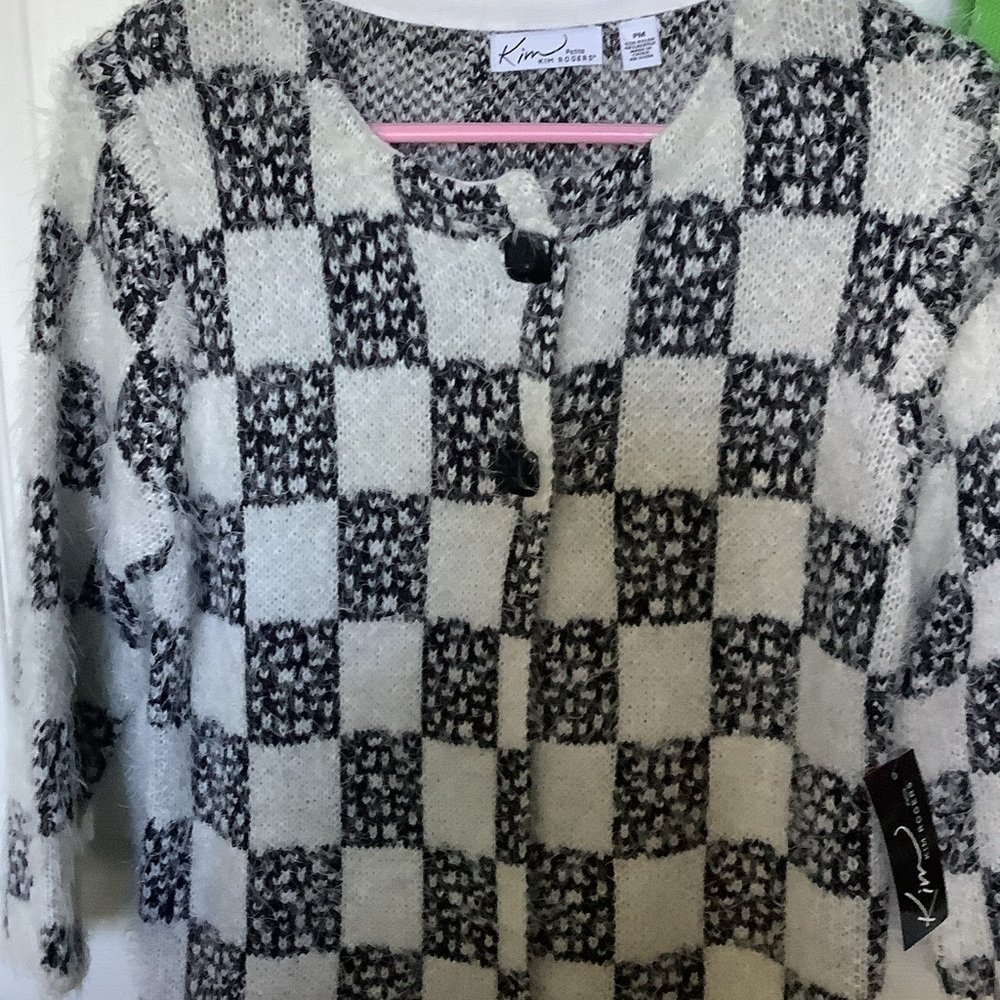 Kim Rogers Black and Cream Checkerboard Cardigan